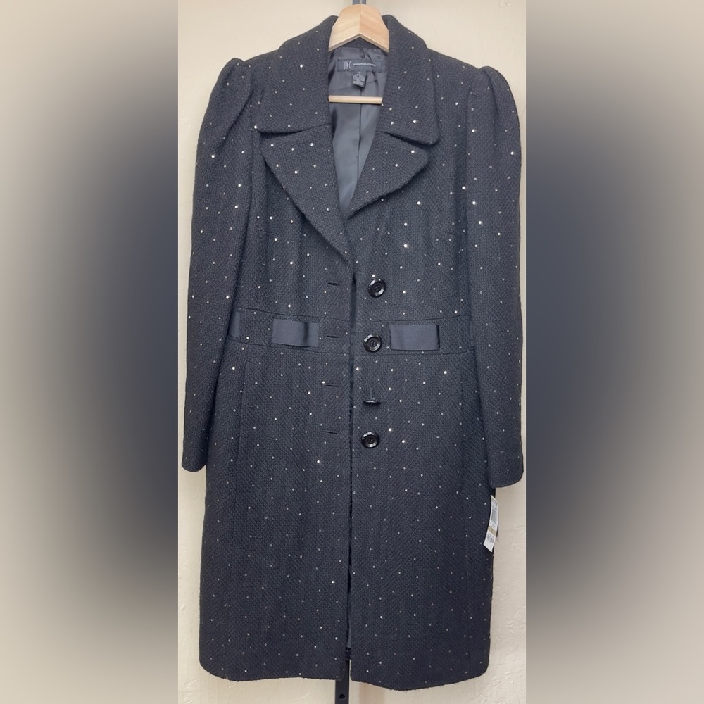 I-N-C International Concepts Vintage Glamour Black Tweed‎ Coat size 12
